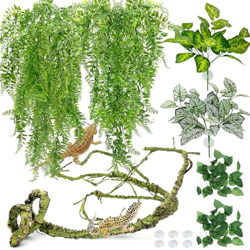 Hamiledyi Fake Reptile Plants for Tank, Bendable Snake Climbing Vines