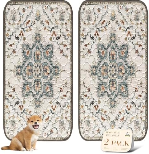 nunubaby Washable Pee Pads for Dogs, Stylish, Non-Slip and Leak-Proof Pee Pads. Reusable Potty Pads for Dogs for Crates and Floors.(Beige/Floral, 36" x72")