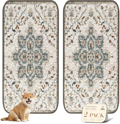 nunubaby Washable Pee Pads for Dogs, Stylish, Non-Slip and Leak-Proof Pee Pads. Reusable Potty Pads for Dogs for Crates and Floors.(Beige/Floral, 36" x72")