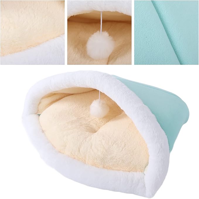 Cat Sleeping Bag Semi Closed Plush Soft, Mint Green, 15.7x20.5 Inch - Washable, Multifunctional Pet Bed, Ideal for Indoor Cats and Puppies (Cat Litter-Mint Green)