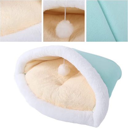 Cat Sleeping Bag Plush Pet Bed 40x52cm Mint Green - Soft Warm Semi - Closed Design, Washable Cozy Nest for Indoor Cats Puppies Kittens (Cat Litter-Mint Green)