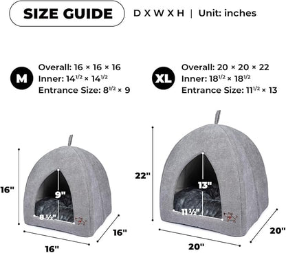 Best Pet Supplies Cat Bed for Indoor Cat, Domed Tent House with Removable Pillow, Covered Cat Cave for Small Dog, Puppies and All Breeds of Cats - Gray, 20 x 20 x H:22"