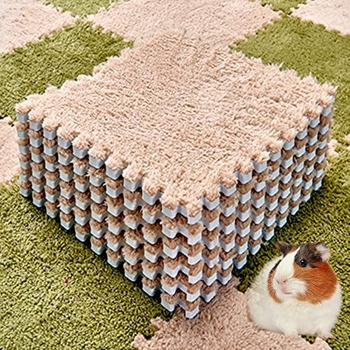 Oncpcare 10Pcs 11” x 11” Guinea Pig Pads Washable, Reusable Guinea Pig Fleece Cage Liners, Soft Warm Rabbit Sleep Mat Blanket Bed (Beige)