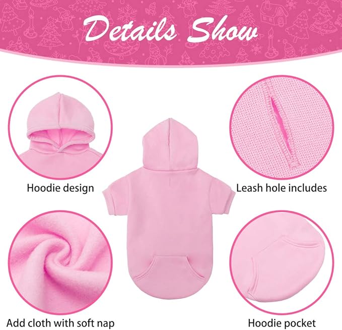 KOOLTAIL Dog Hoodie for Large Medium Small Dogs, Soft and Warm Pet Sweater with Leash Hole and Pocket Boy Girl, Puppy Fall Winter Jacket Clothes, French Pitbull Cold Weather Coat Sweatshirt, Pink XL