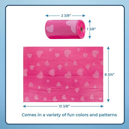 Best Pet Supplies Dog Poop Bags for Waste Refuse Cleanup, Doggy Roll Replacements for Outdoor Puppy Walking and Travel, Leak Proof and Tear Resistant, Thick Plastic - Pink Heart, 150 Bags