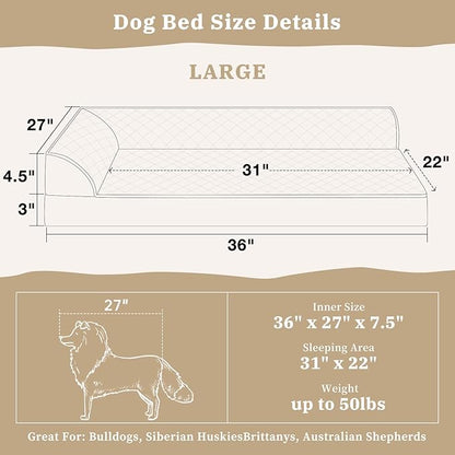 Comfort Expression Orthopedic Dog Bed for Large Dogs, Waterproof Dogs Beds with Bolsters, Large Dog Bed with Removable Washable Cover & Non-Skid Bottom(Grey)
