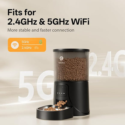 PETULTRA Automatic Cat Feeder WiFi- 5Ghz Cat Food Dispenser with APP Remote Control- Auto Pet Feeder for Small Dog Indoor- Easy to Set Up and Clean- Dual Power with Desiccant Bag& Stainless Steel