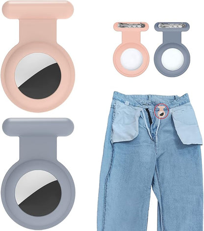 2 Pack Holder Case Compatible for Airtag Tracker, Silicone Hidden GPS Kid Airtag Holder with Invisible Pin, Anti Lost Apple Air Tag Cover for Toddlers, Elderly, Pet, Clothing(Pink and Gray)
