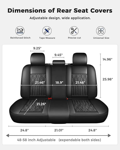 Huidasource Leather Back Row Seat Covers, Waterproof Rear Split Bench Car Seat Covers, Vehicle Seat Cushion Cover Protector Universal Fit for Most Cars Sedan SUV Pickup Truck(Back Row/Black)