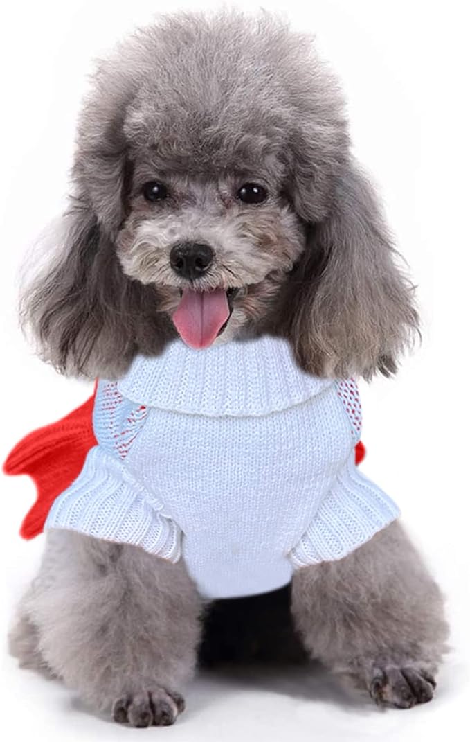 CHBORCHICEN Pet Dog Sweaters Classic Knitwear Turtleneck Winter Warm Puppy Clothing Cute Strawberry and Heart Doggie Sweater (XS, Dress-Red2)