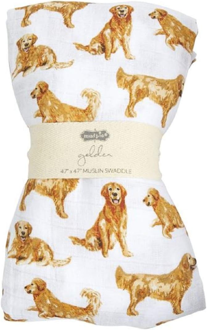 Mud Pie Golden Retriever Print Muslin Baby Swaddle Blanket, 47" x 47"