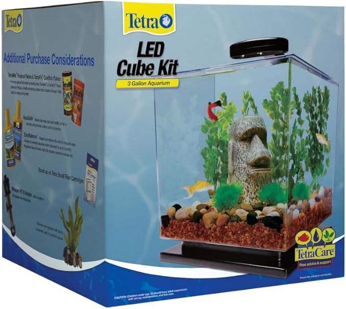 Tetra 3 Gallon Fish Tank, Aquarium Starter Kit with Pedestal Base, LED Light and Filter, For small tropical fish, guppies, goldfish, or betta