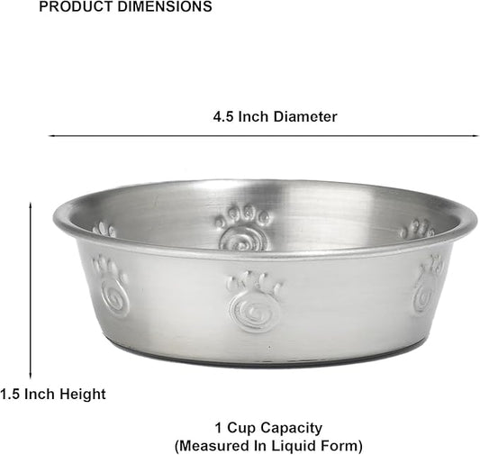 PetRageous 60046 Cayman Classic Non-Skid Stainless-Steel Dishwasher Safe Bowl 1-Cup Capacity 4.5-Inch Diameter 1.5-Inch Tall for Small Dogs and Cats of Any Size, Metallic