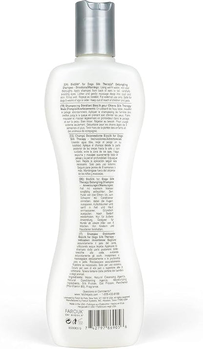 BioSilk for Dogs Silk Therapy Detangling Shampoo, Cleans and Moisturizes, Dematting Shampoo with Silk Proteins and Coconut Oil, No Parabens, pH Balanced, Made in USA, 12 Fl Oz - 2 Pack