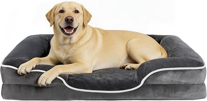 NEWBULIG 42x32 Inch Orthopedic Dog Bed Large Sized, Dog Couch/Sofa Bed with Washable Cover, Waterproof, Memory Foam, Soft Fluffy Surface