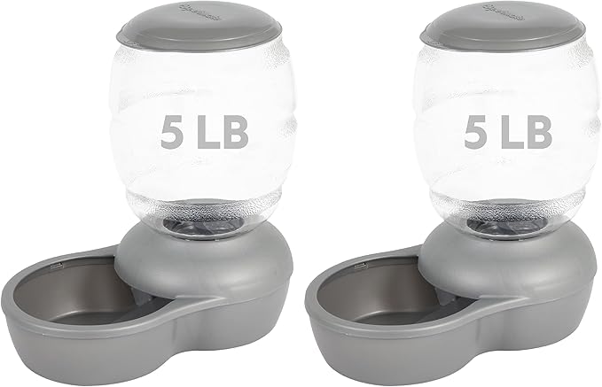 Petmate Replendish Feeder with Automatic Cat and Dog Feeder, 5 LB, Pearl Silver Grey, Made in USA (Pack of 2)