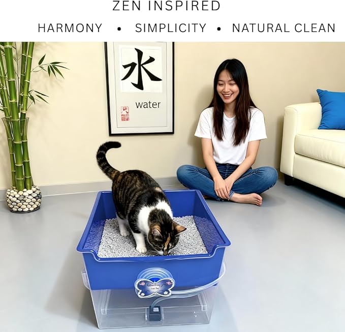 Clean Stream Cat Litter Box – No Litter System, Rinse & Drain Design, Mess-Free, Reusable Natural Gravel, No Tracking, Easy Clean