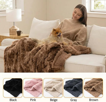 Pet Blankets Waterproof Fluffy Fleece Blanket Cat Dog Blankets Liquid Pee Proof Throw Blanket Reversible Furniture Protector Cover Washable for Couches Beds Sofa 57"x40" Brown
