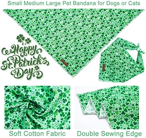 St. Patrick's Dog Bandanas, Shamrock Triangle Bid Scarf for Medium Large Girl Boy Dogs, Spring Cotton Puppy Kerchief, Green Dog Bandana