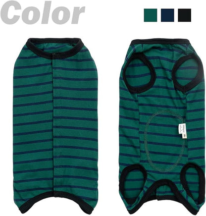 Dog’s Recovery Suit Post Surgery Shirt for Puppy, Wound Protective Clothes for Little Animals(Green Black Stripe-m)