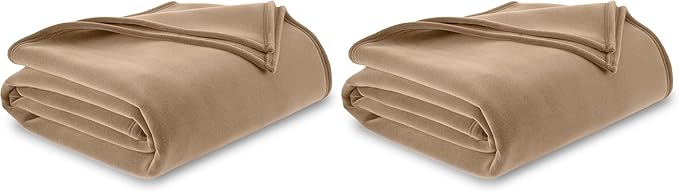 Vellux 1B07049 Original Insulating Core Hotel Style Solid Blanket Machine Washable Soft Cozy Warm Pet Friendly Bed Sofa Blankets, Twin, Beige (Pack of 2)