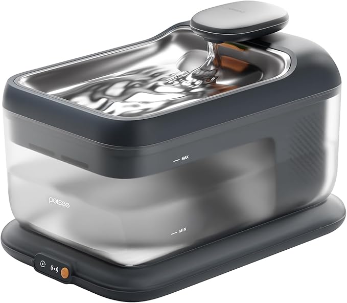 Cordless Pet Water Fountain, Automatic Cat Water Founatin Battery Operated, 4.5L with Stainless Steel Tray for Cats Dogs Multiple Pets Indoor, Wirelss Water Pump and Ultra-Quiet S7 Air Grey