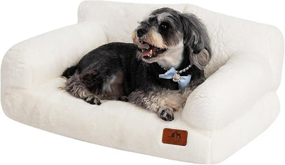 Hollypet Fluffy Dog Cat Bed Pet Couch Beds Plush Soft Warming Washable Puppy Bed for Small Medium Dogs and Large Cats, White, 24" L x 18" W x 10" Th