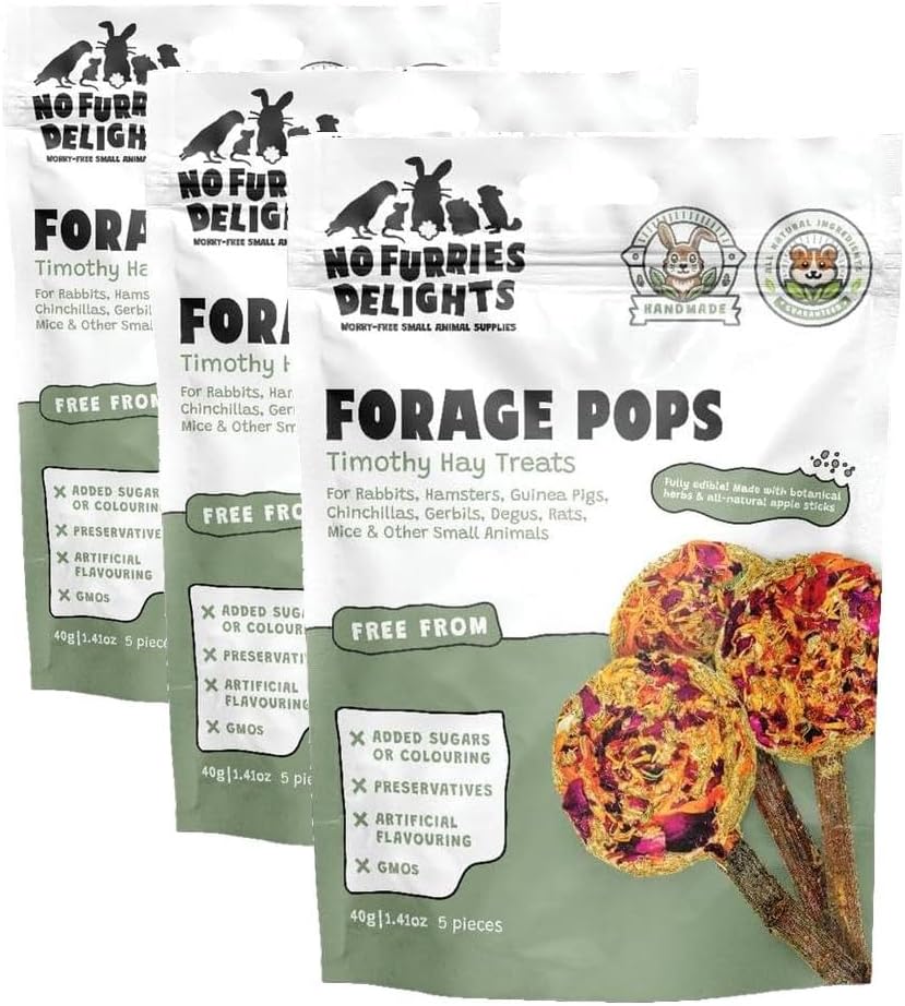 Treats, 100% All Natural Forage Pops for Rabbit Hamster Guinea Pig Chinchilla Pet Rat Mice Gerbil Bird, Healthy Enrichment Bonding Rewarding Training (Forage Pops 5pcs) (Pack of 3)