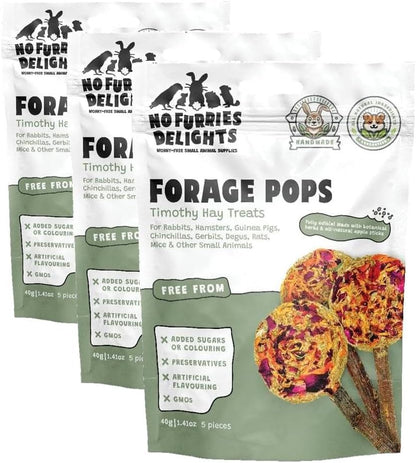 Treats, 100% All Natural Forage Pops for Rabbit Hamster Guinea Pig Chinchilla Pet Rat Mice Gerbil Bird, Healthy Enrichment Bonding Rewarding Training (Forage Pops 5pcs) (Pack of 3)