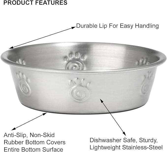 PetRageous 60046 Cayman Classic Non-Skid Stainless-Steel Dishwasher Safe Bowl 1-Cup Capacity 4.5-Inch Diameter 1.5-Inch Tall for Small Dogs and Cats of Any Size, Metallic (Pack of 3)