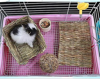Hamiledyi Rabbit Grass Mat 4PCS Large Woven Bed Mat for Small Animal