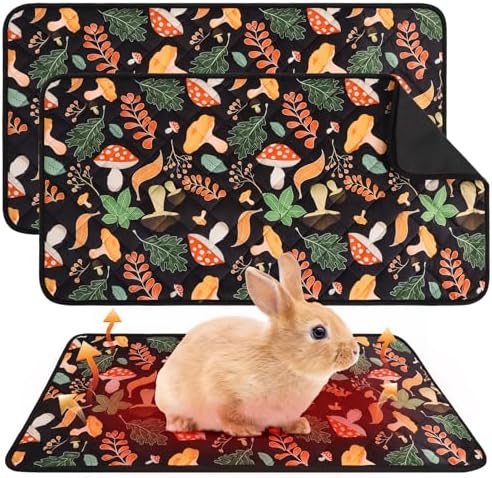 Homimp 2 Pcs Guinea Pig Pee Pads,Self Heating Guinea Pig Bed Pads for Winter Keep Warm,Washable&Anti Slip Small Animal Beds for Indoor Rabbit Hamster Squirrel Hedgehog Chinchilla Ferret,Black 16"x24"