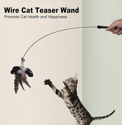 Yauende Cat Feather Toys, Indoor Cat Interactive Toys, 2 PCS Flexible Wire and 5 PCS Cat Feather Toys, for Bored Indoor Cats, Indoor Cat Chase Toys