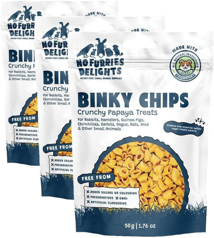 Treats, 100% All Natural Mini Bites for Rabbit Hamster Guinea Pig Chinchilla Pet Rat Mice Gerbil Bird Healthy Enrichment Bonding Rewarding (50g, Binky Chips) (Pack of 3)