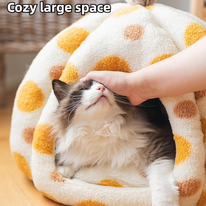 Cat House,Cat Beds for Indoor Cats,Pet Cat Litter Large Yurt,Cat Beds for Indoor Easy to Clean Cat Bed cave,Self Heating cat pad Suitable for Cats Up to 16.53 Lbs (Yellow,X-Large)