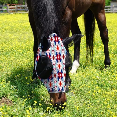 Harrison Howard Super Comfort Stretchy Fly Mask Large Eye Space with UV Protection Soft on Skin with Breathability Tribal Abstract M Cob