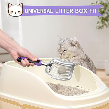 Showvigor Cat Litter Scoop, Metal Cat Scooper, Rubber Handle Scoop, Sifting Shovel – Heavy Duty Aluminum Alloy Litter Box Scoop with Deep Mesh, Design for Easy Waste Removal and Cleaning(Purple)