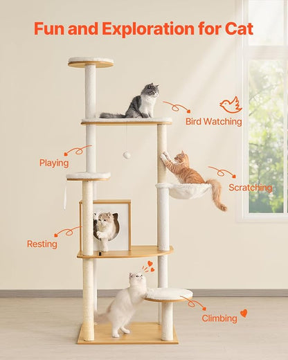 VEVOR Large Cat Tree, 68.9 inches Tall, Cat Tower, Multi-Level Cat Condo Furniture Activity Center with Cozy Perches, Sisal Scratching Posts, Hammock, Big Kittens House for Indoor Cats Play & Rest