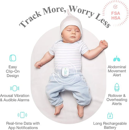 Sense-U Pro Baby Breathing Movement & Sleep Position Monitor with Gentle Vibration Alerts, Temperature Notifications, Audible & App Alerts, Sleep Analysis, Long Battery Life, Easy Clip-On Design