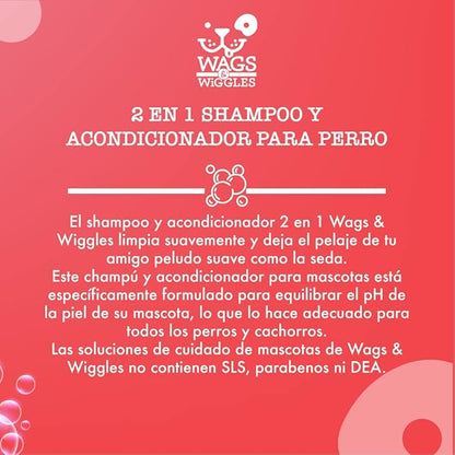 Wags & Wiggles Double Trouble 2-in-1 Dog Shampoo & Conditioner | Cleansing and Nourishing Shampoo and Conditioner for Dogs | Fruity Watermelon Scent, 16 Ounces (Pack of 2)
