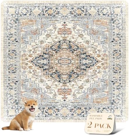 nunubaby 2PACK Washable Pee Pads for Dogs, Stylish, Non-Slip and Leak-Proof Pee Pads. Reusable Potty Pads for Dogs for Crates and Floors.(Beige/Multi,72" x72" )