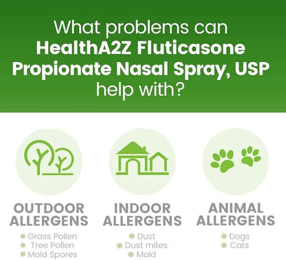 HealthA2Z® Fluticasone Propionate Nasal Spray | 50 mcg per Spray | 24 Hour Allergy Relief | 144 Sprays | 0.62 fl oz. (18.2mL) (0.62 fl oz. (Pack of 2))