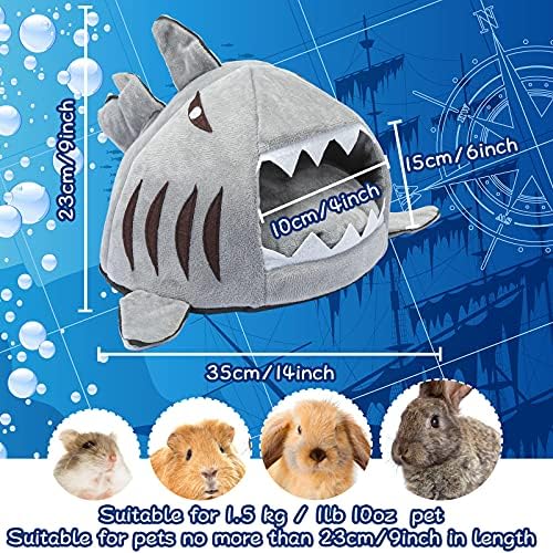 Jetec Shark Guinea Pig Hideout Bed, Small Animal Hamster House, Gray