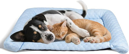 Cooling Mat - Thicken Pad for Small Dog & Cat, Ultra-Comfortable & Machine Washable | Foldable Design Mat for Dogs, Crates & Indoor Use (Blue, 24''*14'')