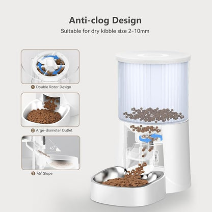 PETULTRA Automatic Cat Feeder: 4L Timed Cats Food Dispenser Programmable 1-6 Meal for Cat and Small Medium Dog- Auto Pet Feeder Dual Power Supply with Stainless Steel& | Detachable Washable White
