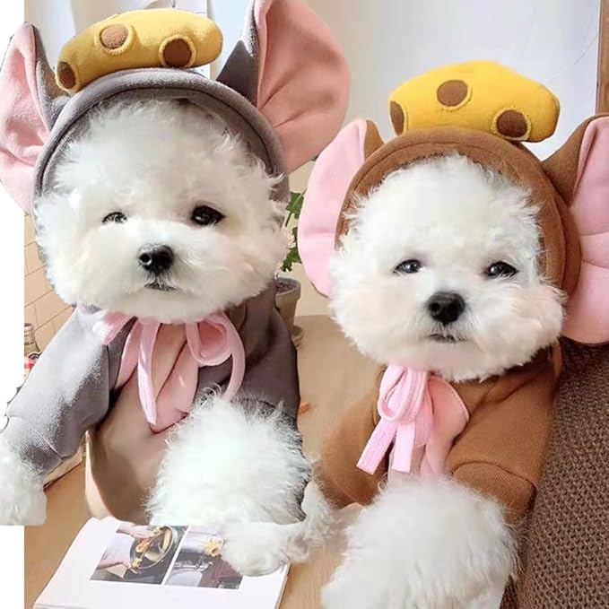 Dog Hoodies Cat Clothes Autumn Winter Sweatshirts Teddy Bulldog Bulldog Clothing Can Transform Into Frog Elk Mouse (Dark Gray Mouse,XS)