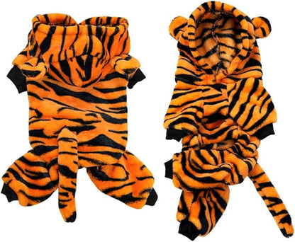 Dog Tiger Halloween Costume Cat Hoodies with Bunny Ears and Tail Puppy Warms Hooded Coat Pet Winter Clothes for Small Medium Dogs Kitten Kitty (Orange, Medium)