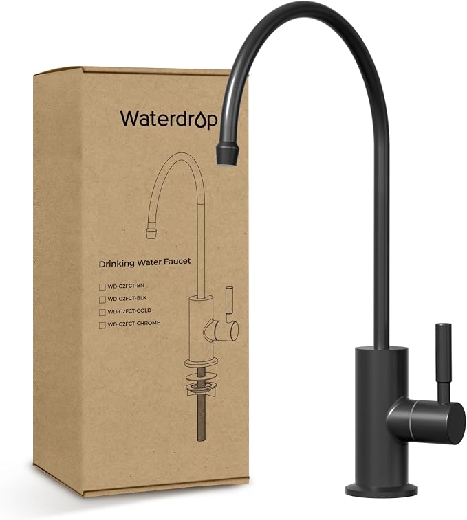 Waterdrop G2FCT-BLK Drinking Water Faucet, NSF/ANSI 372 Certified, Black | RO Water Filter Faucet for Kitchen Bar Sink, Lead-Free, 304 Stainless Steel, Single Handle, 360° Swivel Spout