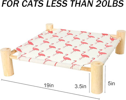 Patas Lague Cat and Dog Hammock Bed for Small Dogs, Brethable Wooden Cat Pet Rabbit Elevated Cooling Outdoor Bed Cots Furniture for All Seasons Flamingo