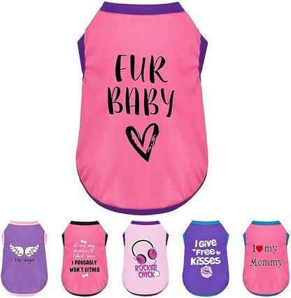 Color-Blocked Dog Tank Top with Playful Heat Transfer Designs – Lightweight Polyester Shirt for Small,MediumDogs, Perfect for Casual Outings.Fur Baby Pink XS